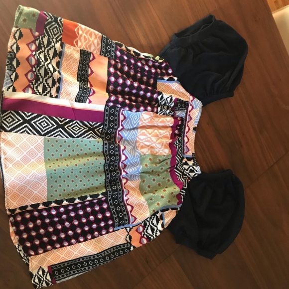 Patch work print puffy sleeve blouse - Picture 1 of 6